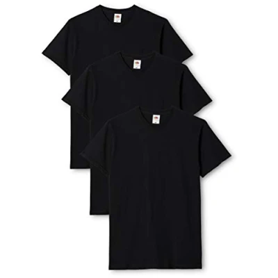 Image of FRUIT OF THE LOOM Men&#039;s V neck Valueweight T Shirt, Black, S UK