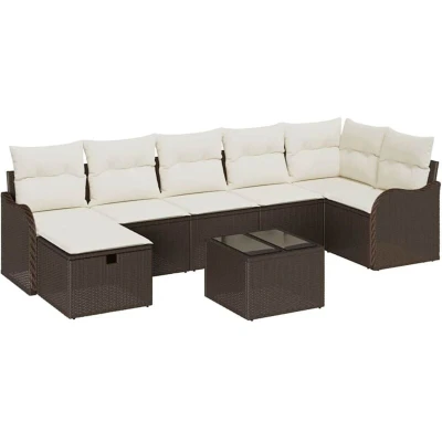 Image of vidaXL 8 Piece Garden Sofa Set with Cushions Brown Poly Rattan