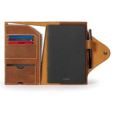 Image of LONDO Genuine Leather Portfolio with Notepad and Snap Closure (Camel, Medium), OTTO416