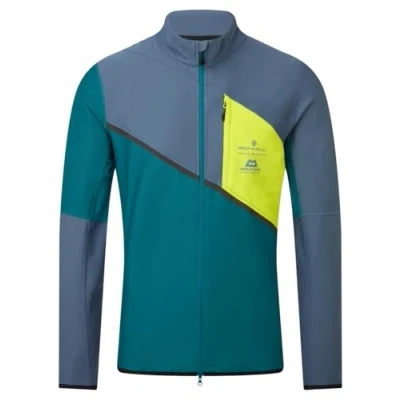 Image of RONHILL Running, Men&#039;s Tech Gore Tex Windstopper Jacket, Deep Teal/Lake/Acid, L