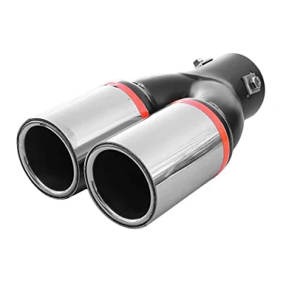Image of Double Dual Twin Exhaust Tip Trim End Pipe Tail Sport Muffler Stainless Steel Chrome Universal