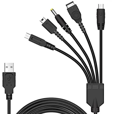 Image of lanruosu R 5 in 1 USB Charger Cable Cord for NDS Lite/Wii U/New 3DS(XL/LL),3DS(XL/LL),2DS,DSi(XL/LL),NDS/GBA SP,PSP 1000 2000 3000, Black, 1.2m