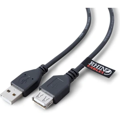 Image of rhinocables USB 2.0 Extension Cable A to Extender Black Lead Male Plug Female Socket for Extending Connection Peripherals, Printers, Cameras, Mice, Keyboards (3, 0.5m (50cm))