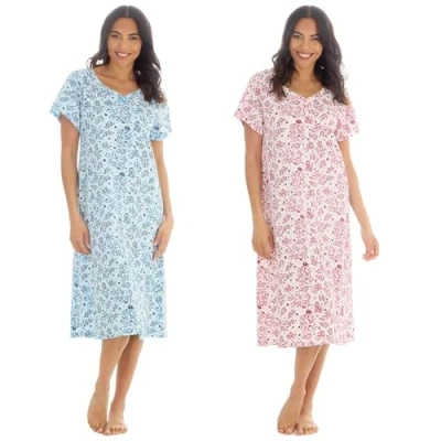 Image of INSIGNIA Womens Pack of 2 Short Sleeve Long Pure Cotton Jersey Nightshirts Nighties (Pink_Blue New Flowers, 22 24)