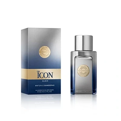 Image of Banderas The Icon Elixir Eau De Perfume For Men Long Lasting Fresh, Elegant, And Sexy Scent Spicy, Marine, Woody Notes Ideal Special Events 50 ml