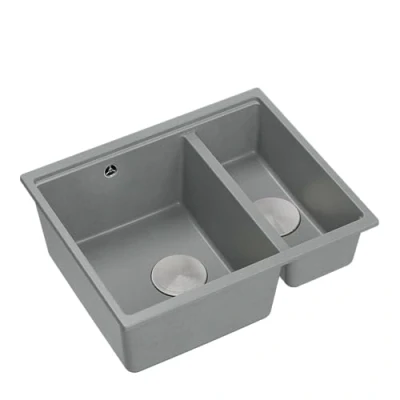 Image of Quadron Logan 150 Kitchen Sink, 2 Chamber Dimensions: 55.5 x 46 22 cm, Cabinet Undermount from 60 cm (Grey + Steel (Undermount Sink))