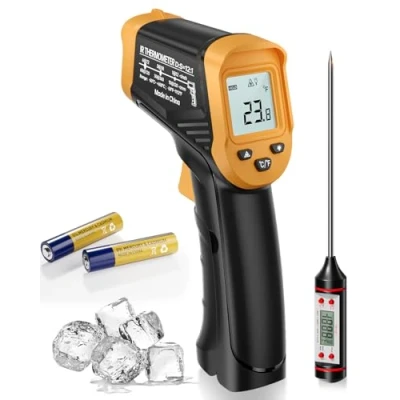 Image of Eventek Infrared Thermometer Gun 50 C 600 C, Non Contact Laser Temperature for Cooking, Pizza Oven, Fridge, with Adjustable Emissivity, LCD Screen 304 Meat