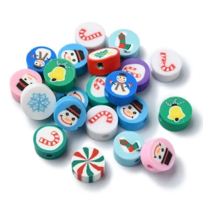 Image of Mixed Colour Polymer Clay Beads Christmas 9 x 4mm Pack of 30