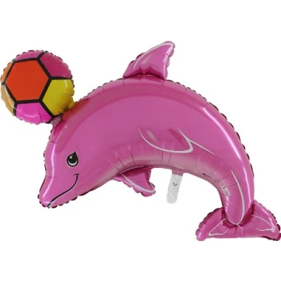 Image of Toyland® 45 Inch Pink Dolphin With Ball Foil Balloon Inflate Air Or Helium