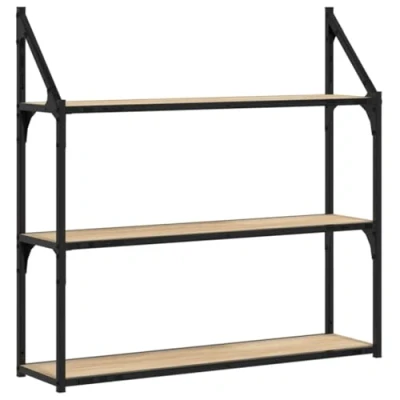Image of vidaXL 3 Tier Wall Shelf Floating Rack Sonoma Oak Engineered Wood, Mounted Design for Home and Office, Ample Storage Space
