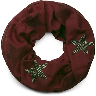 Image of styleBREAKER Loop scarf with star pattern and noble rhinestone application, tube scarf, cloth, Women 01018086, Colour:Wine Red Dark