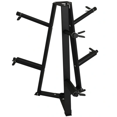 Image of SPORTNOW Weight Rack, Tree for 5cm Plates and Barbell Bar with 6 Fasten Clamps Home Gym Storage, 300kg Capacity