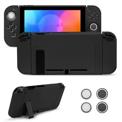 Image of JINGDU Switch Protective Case for Nintendo NS, Dockable Soft TPU Protector, Slim Shock Absorption Anti Scratch Cover NS with 4 Thumb Grips Caps, Zelda
