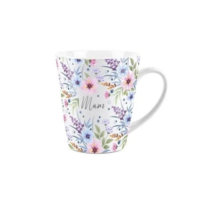 Image of Mum Gift Mug Blue and Purple Floral Design Small Latte Ceramic White Tea/Coffee Present
