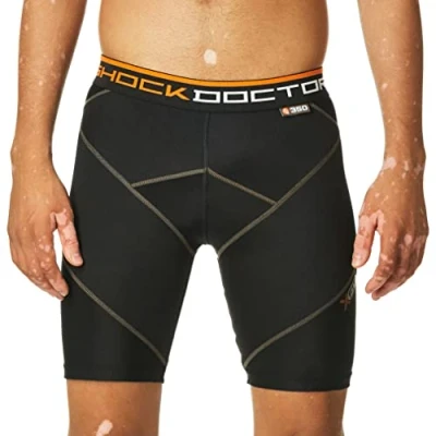 Image of Shock Doctor Compression Shorts. Menâ™s Cross Boxer. for Basketball, Soccer, Running, Crossfit and More (Small) Black