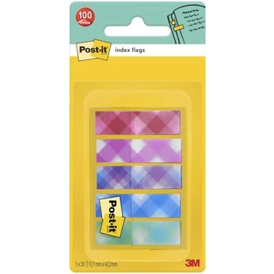 Image of Post it Index Flags, Small, Plaid Printed collection, 11.9 mm x 43.2 mm, 100/Pack To Mark, Highlight or Color Code Important Information