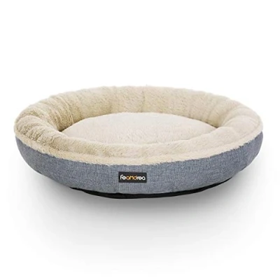 Image of Feandrea Dog Bed, Sofa, Cat Donut Shape, Round, 65 cm Dia, Grey