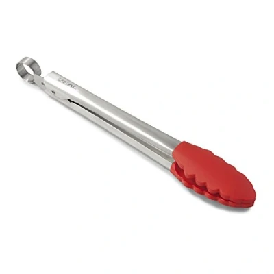 Image of Zeal Silicone Non Stick Kitchen Cooking Tongs with Stainless Steel Handle Perfect for Cooking, Grilling, BBQ, Serving, and More 26cm Heat Resistant, BPA Free, Easy to Clean, Red