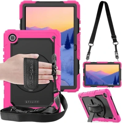 Image of TECHGEAR UTILITY Case fits Samsung Galaxy Tab A7 10.4&quot; (SM T500 / T503 T505 T509) Tough Rugged HEAVY DUTY Armour Shockproof Impact with 360 Rotating Stand, Hand &amp; Shoulder Strap Pink