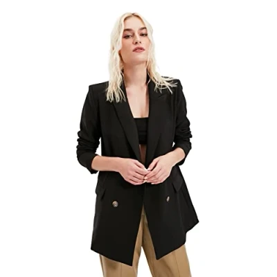 Image of Trendyol Women Plus Size Oversize Double Breasted Lapel Collar Woven Blazer Black