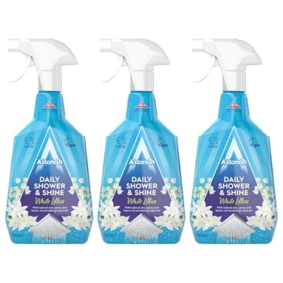 Image of Astonish Daily Shower and Shine, Vegan Cruelty free Spray, 3 x 750ml, White Lilies