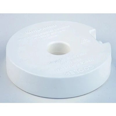 Image of APS cooling element, white, round plastic cooler, 10,5 x cm, filled with liquid, non toxic, simply freeze in the freezer, unlimited reusability