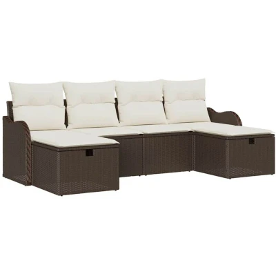 Image of vidaXL 6 Piece Garden Sofa Set with Cushions Brown Poly Rattan