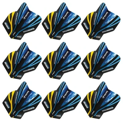 Image of RED DRAGON Yin Yang Double Sided Luke Humphries World Champion Blue &amp; Gold Standard Dart Flights 3 Sets Per Pack (9 in total)