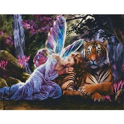 Image of Abillyn Embroidery Cross Stitch Kits Beauty and Tiger Stamped with Printed Pattern Starter Kit (Beauty Tiger)
