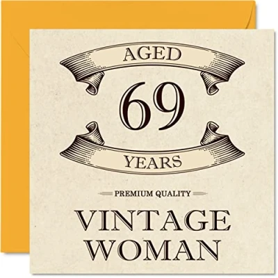Image of Vintage 69th Birthday Cards for Women Aged 69 Years Fun Card Mum Sister Wife Girlfriend Nanny Grandma Auntie, 145mm x Ladies Greeting Cards,
