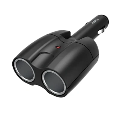Image of Hama cigarette lighter Splitter, dual Socket (12V socket, 2 way, 12V plug, lighter, adjustable 180 joint car accessory, vehicle power splitter) black