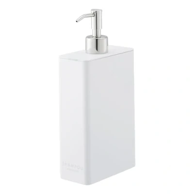 Image of YAMAZAKI Home Shampoo Contemporary Bottle Pump for Shower Plastic Dispenser, ABS Resin, Stainless, Polyethelene, White, One Size