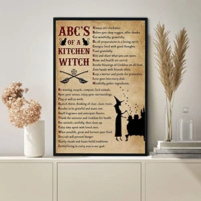 Image of Abc&#039;s of A Kitchen Witch Home Witches Magic Knowledge Witchy Blessing Incense Decor Poster Wall Art Tin Sign Metal 8X12 Inches