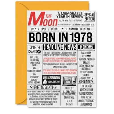 Image of 46th Birthday Cards for Women Men Born In 1978 Newspaper Happy 46 Card Dad Mum Aunt Uncle Vintage Retro Back 1978, A5 Forty Six Sixth Bday Greeting
