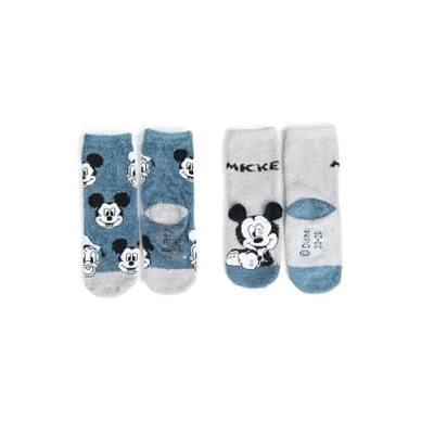 Image of Disney Mickey Mouse 3D ABS Cuddly Socks for Boys Fluffy Children&#039;s Winter Stopper Non Slip Grey/Blue (Pack of 2), grey / blue, 27 30