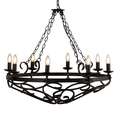 Image of Searchlight Cartwheel III chandelier, 8 bulb, Ø 80 cm, black, metal