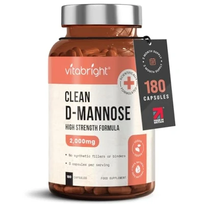 Image of D Mannose Capsules (not Tablets) 180 Capsules, 1500mg per Serving, You Can Open Caps &amp; Mix VitaBright Powder in Drinks for Urine Infection UTIs, Dmannose Urinary Infections, Made UK