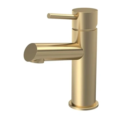 Image of Round Mono Basin Mixer Tap &amp; Push Button Waste Brushed Brass Balterley