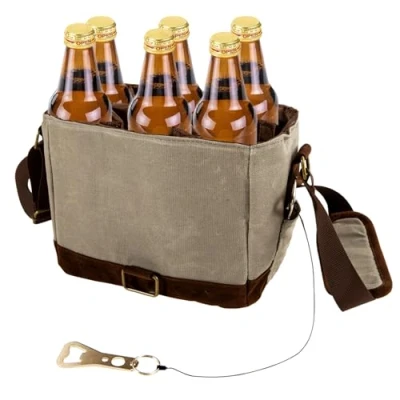 Image of 6 Pack Beer Bag,Beer Caddy with Bottle Opener, Cooler Tote, Gifts for Men, Lovers 9 x 6.8 5.5inches
