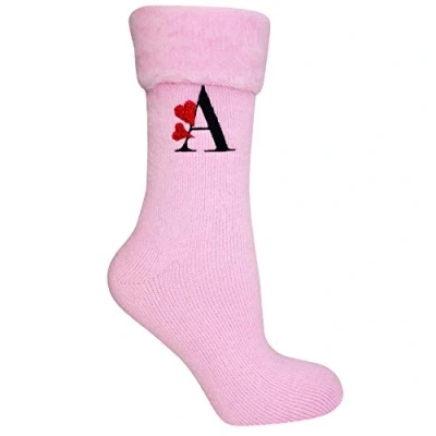 Image of Personalised Valentines Hearts Monogram Super Soft Thermal Bed Sock (Pink)