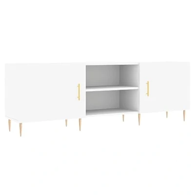 Image of vidaXL White TV Cabinet with Iron Legs, Spacious Engineered Wood Media Unit 4 Compartments, Ideal for Living Room or Bedroom