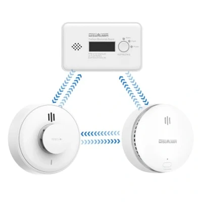 Image of Interlinked Smoke Alarms, Wireless Smoke,Heat and Carbon Monoxide Alarm Kit,Pre linked,Compliant with Scotland &amp; England Law (1 + 1 CO Heat)
