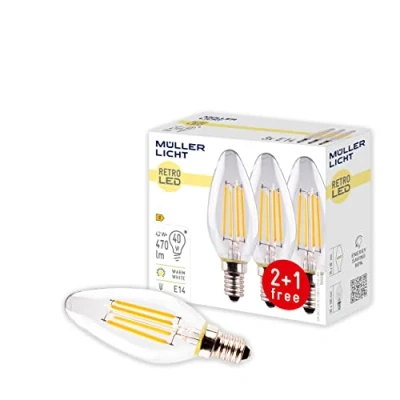 Image of Müller Licht Filament candle LED bulb E14 4W 2,700K 3er Set
