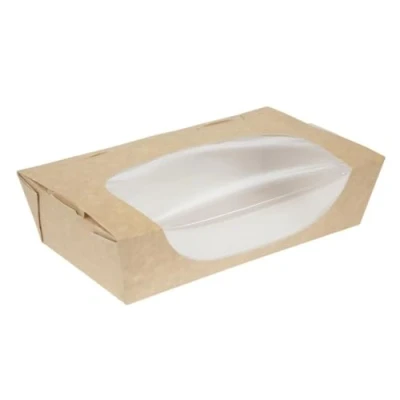 Image of Colpac Recyclable Kraft Tuck Top Salad Boxes with Window 1000ml/35oz (Pack of 200)