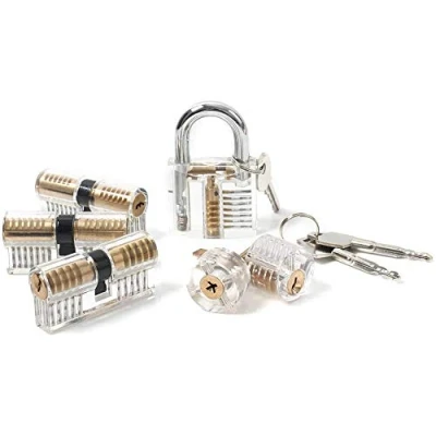 Image of Loboo Idea 6 Pieces Practice Lock Set,6 Pack Transparent Locks, Clear Cylinder with Keys for Picking Practice,Locksmith Beginner