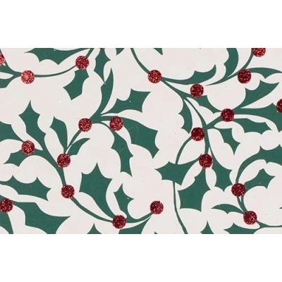 Image of Bags of Room Glitter Rollwrap Paper Gift Wrap Roll 2M Winter Forest Holly with Red Berries on White