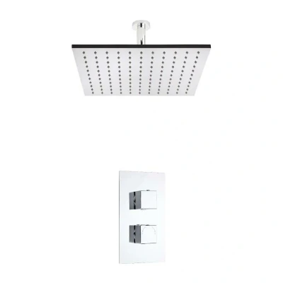 Image of Milano Arvo Modern Twin Thermostatic Mixer Shower Valve with 300mm Ceiling Mounted Square Rainfall Head Chrome