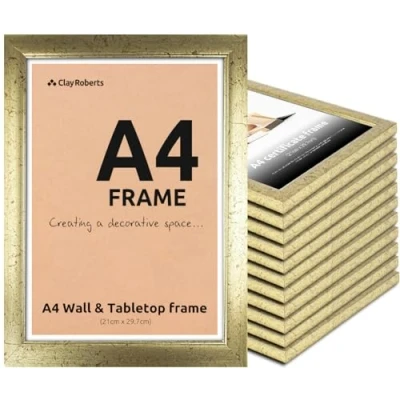 Image of Clay Roberts A4 Frame, Photo Gold A4, Pack of 12, Picture Certificate Art Print Poster 21cm x 29.7cm Frames, Frame Frames