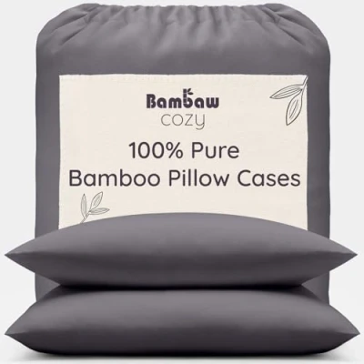 Image of Charcoal Black Pillowcases 2 Pack Super Soft Standard Bamboo Pillow Cases 50x75 cm Hotel Bedding Cooling Hypoallergenic Oxford Bambaw
