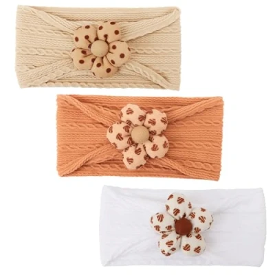 Image of DRESHOW 3 Pack Girls Flower Headbands Stretchy Nylon Handmade Hair Accessories for Newborn Infant Toddlers Kids